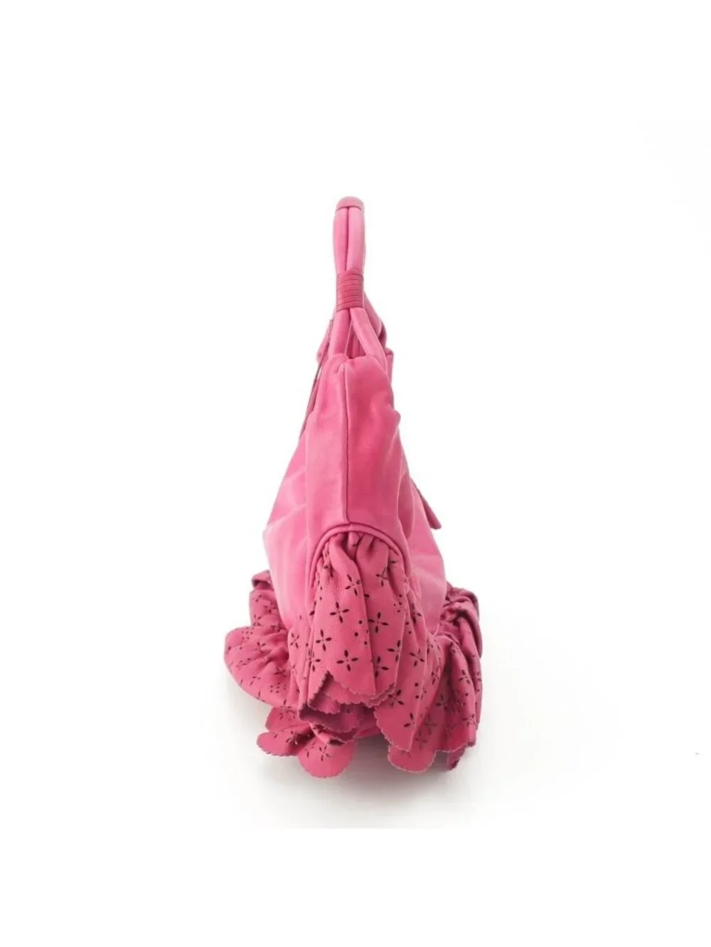 Dior Gypsy Leather Ruffle Hobo Shoulder Handbag Fuchsia Pink